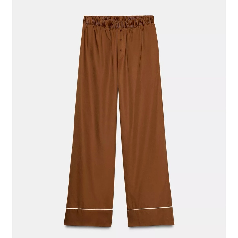 Zara Brown Poplin Pajama Pants with White Trim